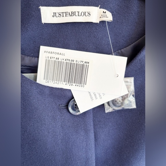 NWT JustFab Navy Collarless Coat in Medium - Picture 6 of 9